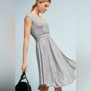 Anthropologie Maeve Tamera Surplice Metallic Midi Dress in Silver Size M
